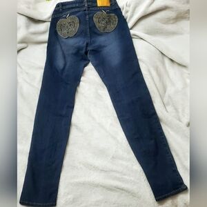 Women's Apple Bottoms Gold Logo Embroidered Dark Wash Jeans